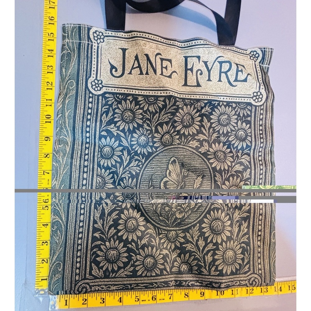 Jane Eyre Book Green Cream Floral Shopping Bag Tote Butterfly Double Handles